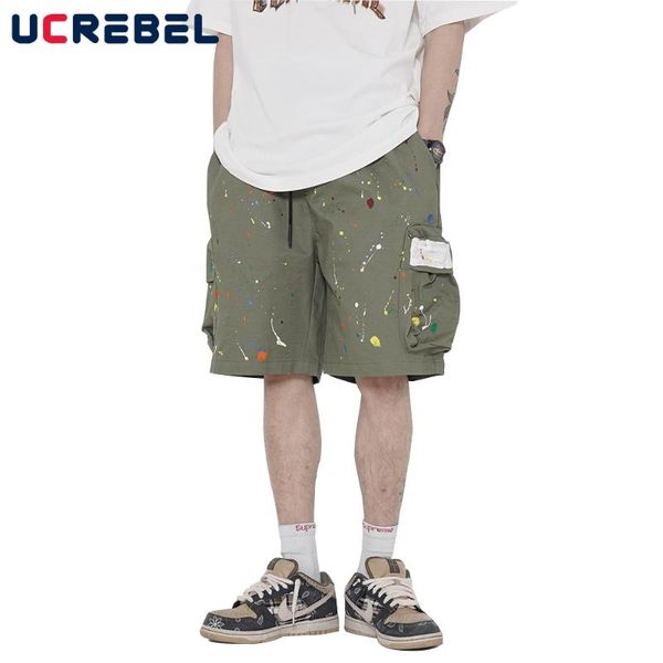 men's shorts splash ink graffiti print cargo mens summer loose multi-pocket knee-length casual elastic waist half pants men, White;black
men's shorts splash ink graffiti print cargo mens summer loose multi-pocket knee-length casual elastic waist half pants men, White;black