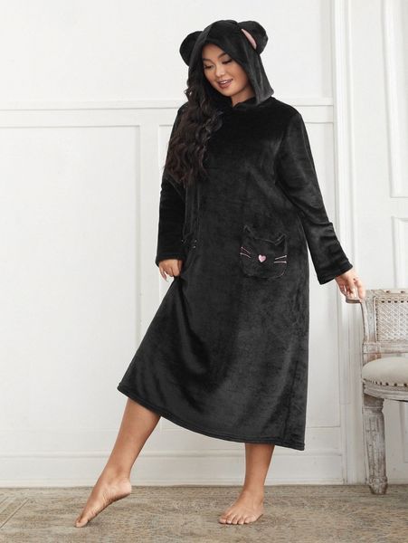 plus embroidery cartoon patch pocket hooded flannel nightdress with 3d ears h1ch#, Black;white
plus embroidery cartoon patch pocket hooded flannel nightdress with 3d ears h1ch#, Black;white