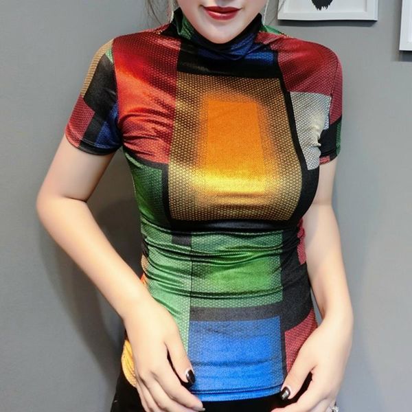 spring summer european clothes women t shirt pleuche print color plaid ropa mujer bottoming slim tees t02221, White
spring summer european clothes women t shirt pleuche print color plaid ropa mujer bottoming slim tees t02221, White