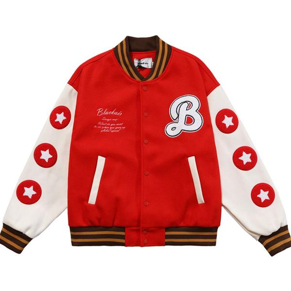 men's jackets men contrast stitching baseball uniform cartoon burger embroidery loose stand collar jacket red black couple fashion coat, Black;brown
men's jackets men contrast stitching baseball uniform cartoon burger embroidery loose stand collar jacket red black couple fashion coat, Black;brown