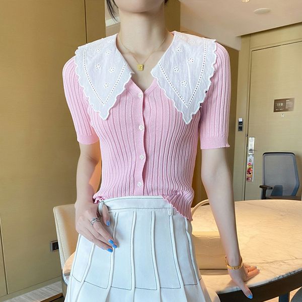 knits spring autumn women designer cute peter pan collar patchwork knitted sweaters girls sweet fashion short sleeve a06, White
knits spring autumn women designer cute peter pan collar patchwork knitted sweaters girls sweet fashion short sleeve a06, White