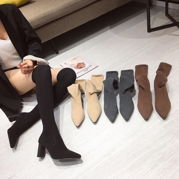 autumn elastic fabric solid color womens over the knee sock boots high heels knitting pointed toe slim botas mujer size 34-39, Black
autumn elastic fabric solid color womens over the knee sock boots high heels knitting pointed toe slim botas mujer size 34-39, Black