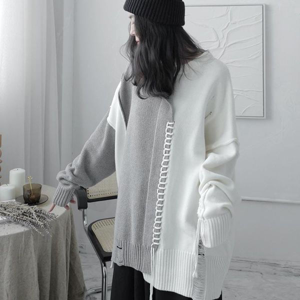 women's sweaters johnature winter pullover patchwork women 2021 o-neck casual knitting loose irregular female sweater, White;black
women's sweaters johnature winter pullover patchwork women 2021 o-neck casual knitting loose irregular female sweater, White;black