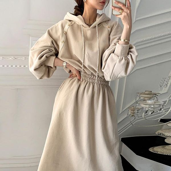 korean chic button elastic waist vestido over-knee hooded woolen sweater dress women 2021 spring fashion casual dresses, Black;gray
korean chic button elastic waist vestido over-knee hooded woolen sweater dress women 2021 spring fashion casual dresses, Black;gray