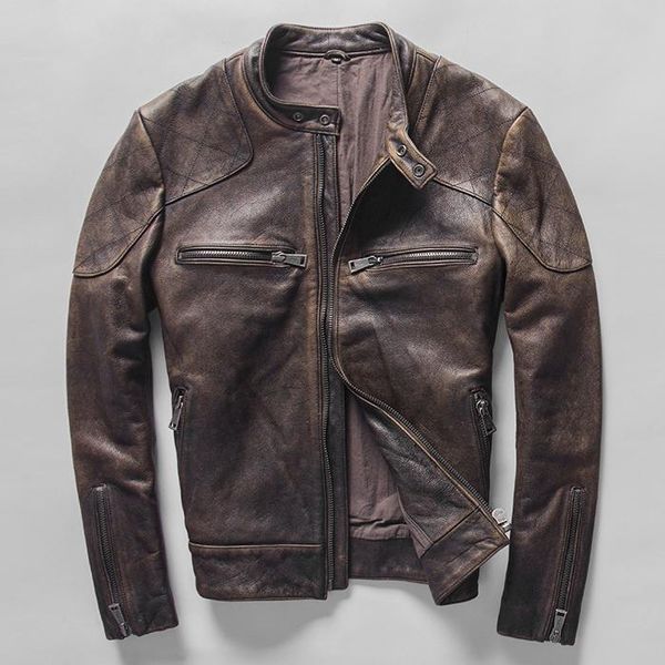 men's leather & faux style beckham same genuine jacket washed vintage cowhide coat motorcycle clothing stand collar zipper winter, Black
men's leather & faux style beckham same genuine jacket washed vintage cowhide coat motorcycle clothing stand collar zipper winter, Black