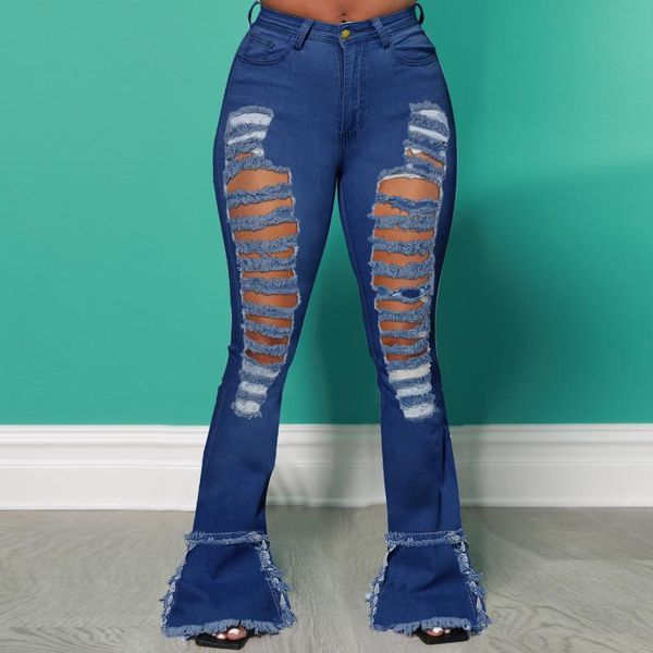 women's jeans european and american fashion hollow-out amazon hole the bottom stitching design trendy micro flared trousers, Blue
women's jeans european and american fashion hollow-out amazon hole the bottom stitching design trendy micro flared trousers, Blue