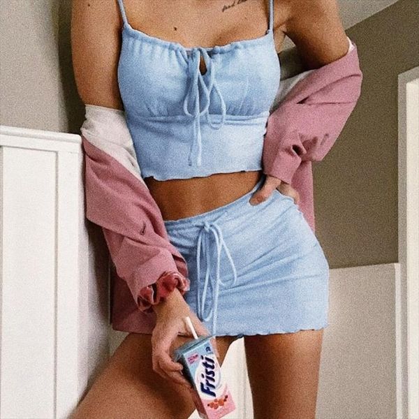 sytiz ruffles bandage two women tracksuits pieces set spaghetti strap crop and elastic waist lace up summer 2, Gray
sytiz ruffles bandage two women tracksuits pieces set spaghetti strap crop and elastic waist lace up summer 2, Gray