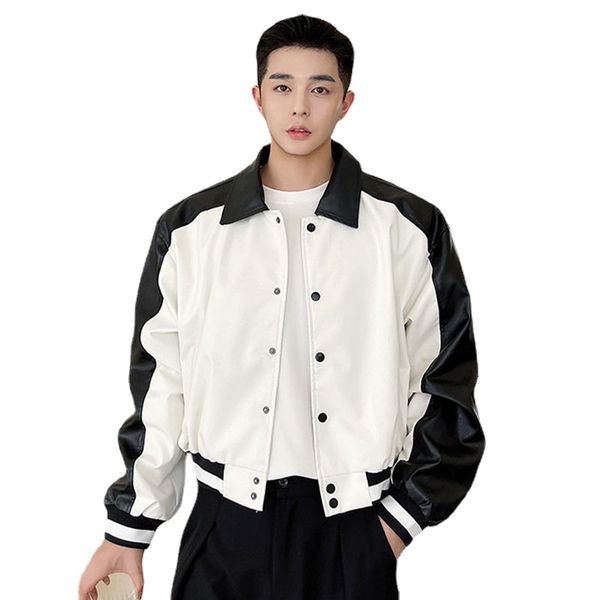 men's jackets black white splice short leather men women american style vintage trend loose casual motorcycle coat man tjaw, Black;brown
men's jackets black white splice short leather men women american style vintage trend loose casual motorcycle coat man tjaw, Black;brown
