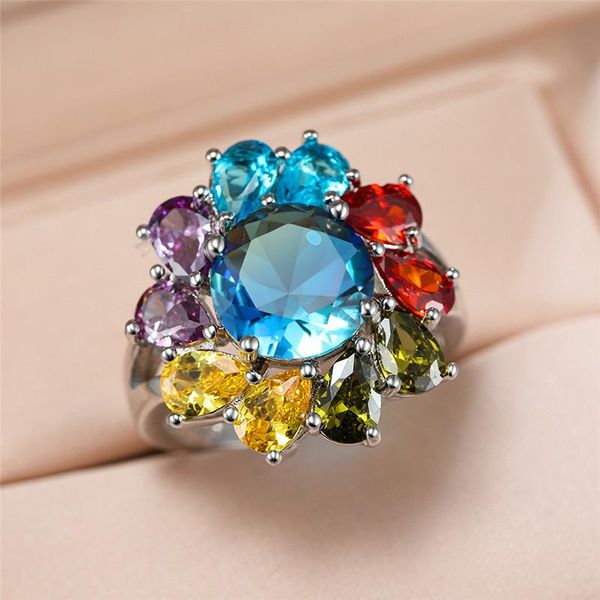 classic silver color wedding ring charming multicolor flower engagement luxury female rainbow round crystal rings for women, Slivery;golden
classic silver color wedding ring charming multicolor flower engagement luxury female rainbow round crystal rings for women, Slivery;golden