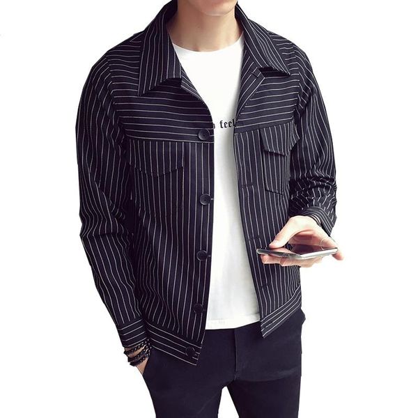 men's korean stripe single breasted jacket autumn lapel trend straight slim fit coat jackets, Black;brown
men's korean stripe single breasted jacket autumn lapel trend straight slim fit coat jackets, Black;brown