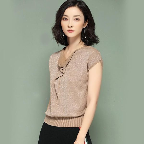 women's sweaters shiny lurex knitted pullovers women ruffled collar short sleeved stella filante jumper knitwear thin pull femme, White;black
women's sweaters shiny lurex knitted pullovers women ruffled collar short sleeved stella filante jumper knitwear thin pull femme, White;black