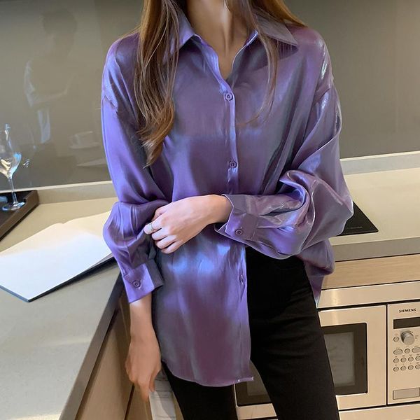 women solid bright long sleeve vintage blouse turn-down collar loose button up fashion blue purple shirt feminina blusa women's blouses, White
women solid bright long sleeve vintage blouse turn-down collar loose button up fashion blue purple shirt feminina blusa women's blouses, White