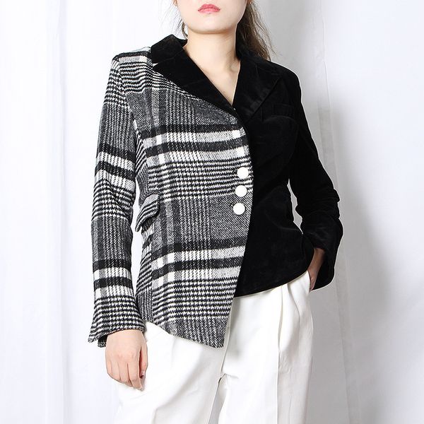 Korean-style plaid seams women's suit jacket autumn irregular casual temperament hem in small suits, Black;brown
Korean-style plaid seams women's suit jacket autumn irregular casual temperament hem in small suits, Black;brown