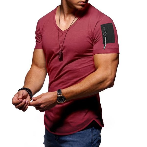 men summer fashion brand slim short-sleeved t shirt arm zipper fitness v-neck men's t-shirt cotton casual top, White;black
men summer fashion brand slim short-sleeved t shirt arm zipper fitness v-neck men's t-shirt cotton casual top, White;black