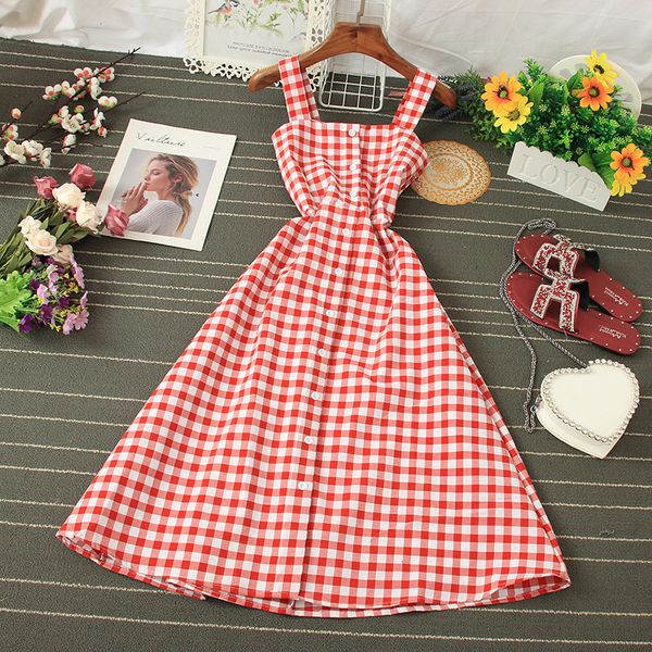 2021 vintage plaid spaghetti strap dress women slash neck high waist red/yellow/green single breasted a-line dress female new, Black;gray
2021 vintage plaid spaghetti strap dress women slash neck high waist red/yellow/green single breasted a-line dress female new, Black;gray