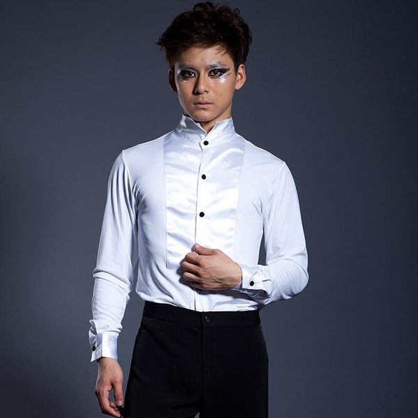men's casual shirts s-6xl ballroom dancing jacket white long-sleeved performance suit competition dress, White;black
men's casual shirts s-6xl ballroom dancing jacket white long-sleeved performance suit competition dress, White;black