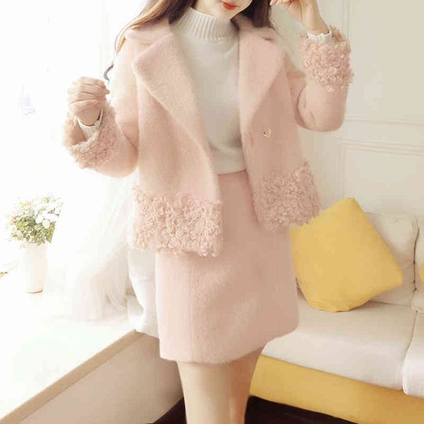 fashion winter thicken lapel solid color jacket + high waist 2pcs suit women's woolen warm coat mini skirt set 210416, White
fashion winter thicken lapel solid color jacket + high waist 2pcs suit women's woolen warm coat mini skirt set 210416, White