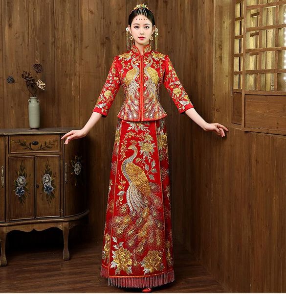 exquisite suzhou embroidery qipao chinese women wedding dress red classic phoenix&flower cheongsam noble tassel ethnic clothing
exquisite suzhou embroidery qipao chinese women wedding dress red classic phoenix&flower cheongsam noble tassel ethnic clothing
