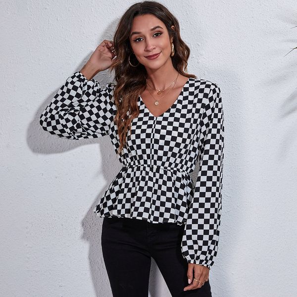 women's t-shirt new black lattice heart shape lantern long sleeve waist closing v-neck printed chiffon shirt, White
women's t-shirt new black lattice heart shape lantern long sleeve waist closing v-neck printed chiffon shirt, White