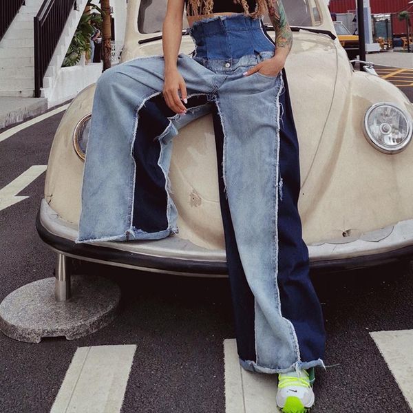 women's pants & capris denim patchwork trousers women high waist hit color large size wide leg female 2021 fashion autumn tide, Black;white
women's pants & capris denim patchwork trousers women high waist hit color large size wide leg female 2021 fashion autumn tide, Black;white