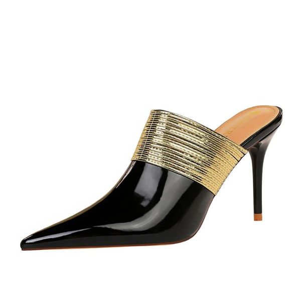 slippers european and american style retro fashion thin heel half drag baotou deep mouth pointed metal decorative women's, Black
slippers european and american style retro fashion thin heel half drag baotou deep mouth pointed metal decorative women's, Black