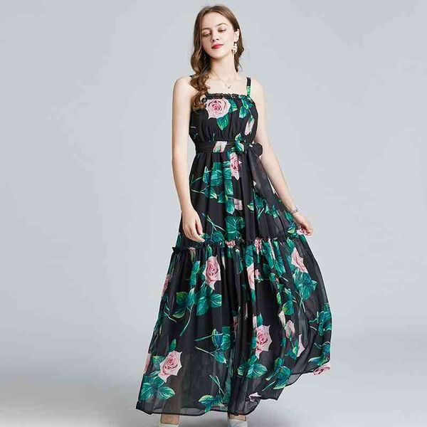 banulin fashion summer runway spaghetti strap maxi dress women's ruffles rose flower print elastic waist chiffon long 210603, Black;gray
banulin fashion summer runway spaghetti strap maxi dress women's ruffles rose flower print elastic waist chiffon long 210603, Black;gray