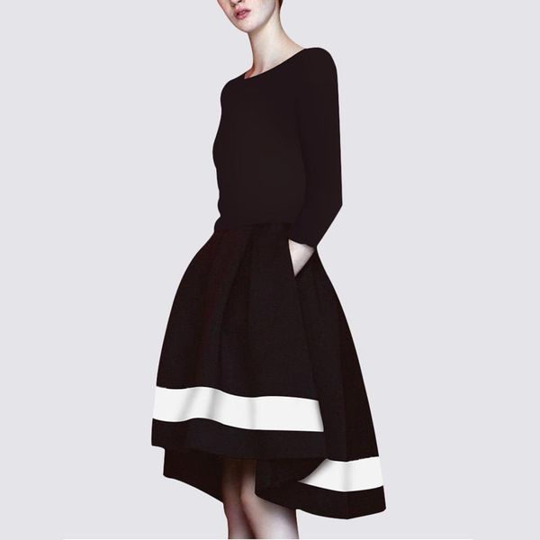 casual dresses black 3/4 sleeves women dress ball gown with pocket style s l xl 2xl 3xl white sidebar ladies wear nw101, Black;gray