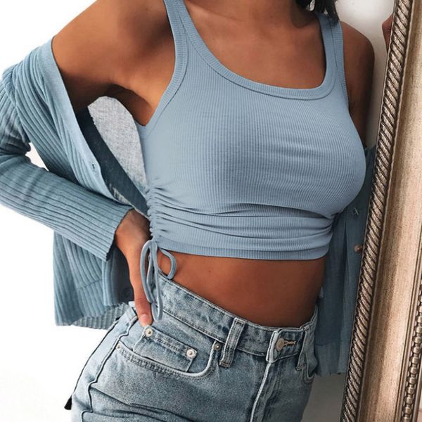 Women's Tanks & Camis Blue Rib-Knit Stretch Crop Tops Summer Sleeveless Side Drawstrings All-match Camisole Vest Tees E1G0, White
Women's Tanks & Camis Blue Rib-Knit Stretch Crop Tops Summer Sleeveless Side Drawstrings All-match Camisole Vest Tees E1G0, White