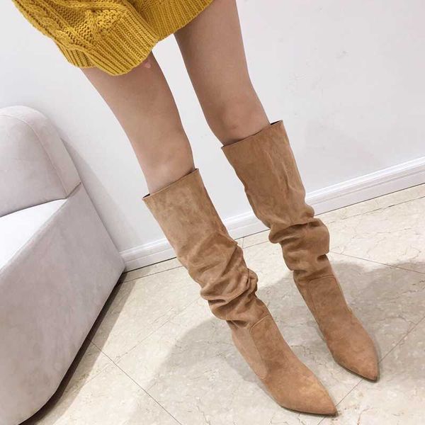 boots 2021 party fashion suede leather shoes women pumps knee-high heels stretch flock winter pointed toe boot, Black 
boots 2021 party fashion suede leather shoes women pumps knee-high heels stretch flock winter pointed toe boot, Black