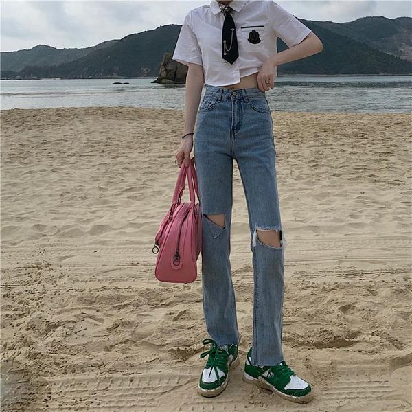 women's jeans 2021 fashion women's clothing early autumn ripped korean version high waist was thin and straight wide leg pants wome, Blue
women's jeans 2021 fashion women's clothing early autumn ripped korean version high waist was thin and straight wide leg pants wome, Blue