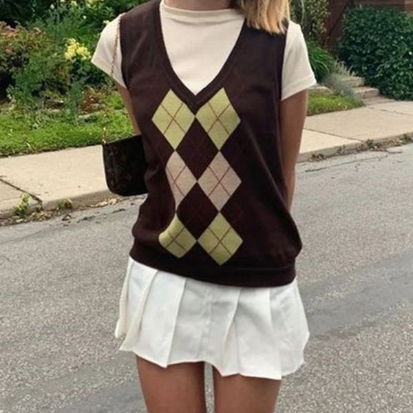argyle pattern v neck knitted sweater vest women autumn sleeveless plaid casual knitted pullover y2k streetwear outfit 210415, White;black
argyle pattern v neck knitted sweater vest women autumn sleeveless plaid casual knitted pullover y2k streetwear outfit 210415, White;black
