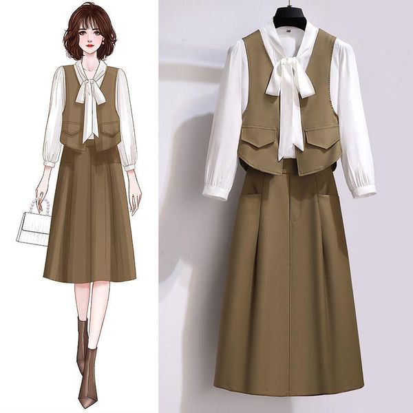two piece dress fashion design work 3 pieces women suits autumn 2021 bow vest knee-length pleated skirts elegant female clothing sets, White
two piece dress fashion design work 3 pieces women suits autumn 2021 bow vest knee-length pleated skirts elegant female clothing sets, White