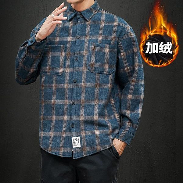 men's casual shirts winter fashion trend loose and versatile lapel original plaid thickened streetwear homme, White;black
men's casual shirts winter fashion trend loose and versatile lapel original plaid thickened streetwear homme, White;black