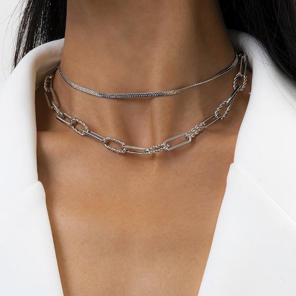 chains 2021 simple double geometric hollow flat snake chain necklace fashion retro clavicle set accessories wedding gift, Silver
chains 2021 simple double geometric hollow flat snake chain necklace fashion retro clavicle set accessories wedding gift, Silver