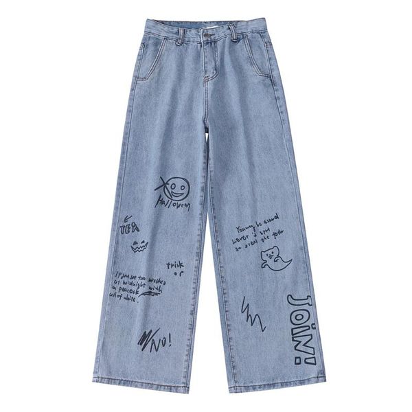 women's jeans women loose denim trousers hand-painted print halloween elements wide leg pants blue straight female
women's jeans women loose denim trousers hand-painted print halloween elements wide leg pants blue straight female