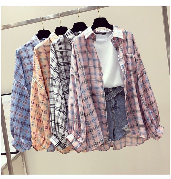 fashion classic plaid print woman blouses 2020 autumn casual loose lapel long sleeve black white shirts female blusas mujer x0521
fashion classic plaid print woman blouses 2020 autumn casual loose lapel long sleeve black white shirts female blusas mujer x0521