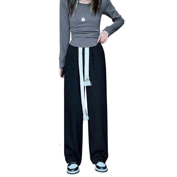 drawstring walking pants vertical feeling sports high waist thin wide leg loose casual floor dragging women's early, Black;white
drawstring walking pants vertical feeling sports high waist thin wide leg loose casual floor dragging women's early, Black;white