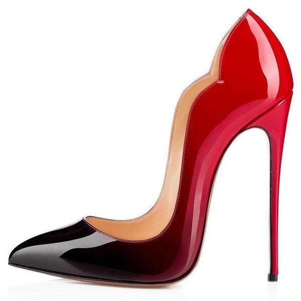 women gradient patent leather high heels pumps ladies wave cut stiletto wedding pump woman shalllow slip-on shoes dress, Black
women gradient patent leather high heels pumps ladies wave cut stiletto wedding pump woman shalllow slip-on shoes dress, Black