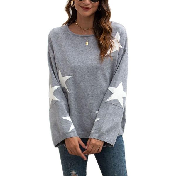 women's sweaters spring style knit sweater round neck pullover five-pointed star trumpet sleeve women, White;black
women's sweaters spring style knit sweater round neck pullover five-pointed star trumpet sleeve women, White;black