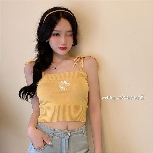 women's tanks & camis 2021 summer crop knitted camisole flower embroidery tank ladies harajuku cute for girls, White
women's tanks & camis 2021 summer crop knitted camisole flower embroidery tank ladies harajuku cute for girls, White