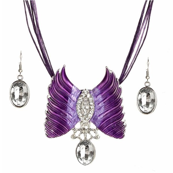vintage multi leather rope jewelry set for women crystal drop earrings wing pendant statement jewelry sets gift, Silver
vintage multi leather rope jewelry set for women crystal drop earrings wing pendant statement jewelry sets gift, Silver
