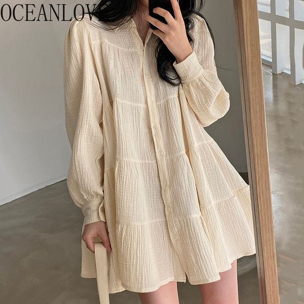single breasted women dresses solid puff sleeve spring summer mini dress korean pleated vestidos de mujer sweet 210415, Black;gray
single breasted women dresses solid puff sleeve spring summer mini dress korean pleated vestidos de mujer sweet 210415, Black;gray