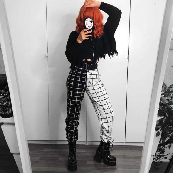 women's pants & capris pants spring autumn fashion casual high waist black and white plaid long color contrast pockets vintage cargo jd, Black;white
women's pants & capris pants spring autumn fashion casual high waist black and white plaid long color contrast pockets vintage cargo jd, Black;white