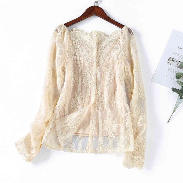 women's blouses & shirts spring ladies fashion mesh lacework see-through slash neck full sleeves blouse shirt with cami women, White
women's blouses & shirts spring ladies fashion mesh lacework see-through slash neck full sleeves blouse shirt with cami women, White