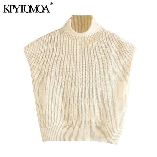 women fashion with shoulder pads cropped knitted sweater high neck sleeveless female pullovers chic 210420, White;black
women fashion with shoulder pads cropped knitted sweater high neck sleeveless female pullovers chic 210420, White;black