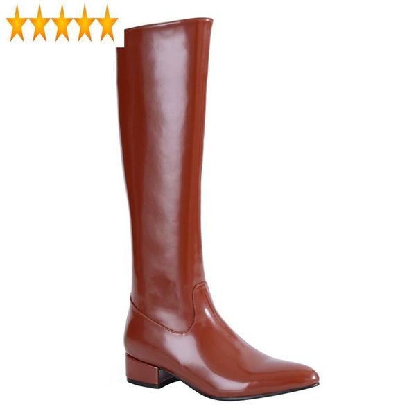 boots half pointed toe patent leather knee knight natural cowhide waterproof womens winter warm round heels straight, Black
boots half pointed toe patent leather knee knight natural cowhide waterproof womens winter warm round heels straight, Black