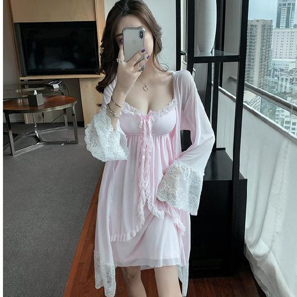 women's sleepwear sweet mehsh lace trim women robe set 2pcs bride dressing kimono bathrobe gown v-neck nightgown sleepshirt summer home, Black;red
women's sleepwear sweet mehsh lace trim women robe set 2pcs bride dressing kimono bathrobe gown v-neck nightgown sleepshirt summer home, Black;red