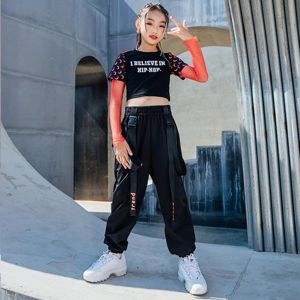 stage wear summer net sleeved crop for girls hip hop dance costume loose black pants jazz street dancing kids rave clothes bl6319, Black;red
stage wear summer net sleeved crop for girls hip hop dance costume loose black pants jazz street dancing kids rave clothes bl6319, Black;red