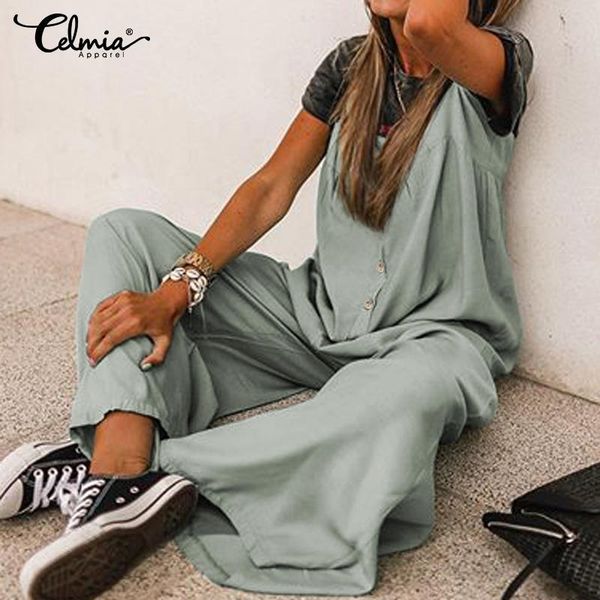 women's jumpsuits & rompers celmia women 2021 summer sleeveless buttons casual solid long playsuits loose wide leg pants plus size vint, Black;white
women's jumpsuits & rompers celmia women 2021 summer sleeveless buttons casual solid long playsuits loose wide leg pants plus size vint, Black;white