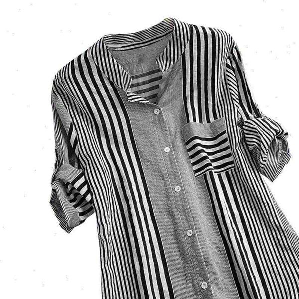 and plus size womens shirt three quarter striped print v neck loose fit blouse ropa mujer moda, White
and plus size womens shirt three quarter striped print v neck loose fit blouse ropa mujer moda, White